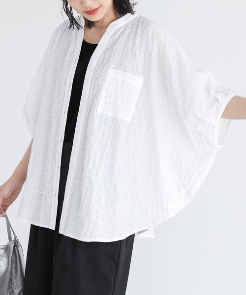 n'OrLABEL(ノアールレーベル)の「シャーリングチェックサークルブラウス(シャツ/ブラウス・レディース・チャコール/オフホワイト/グレイッシュブルー・FREE)」の4枚目の写真