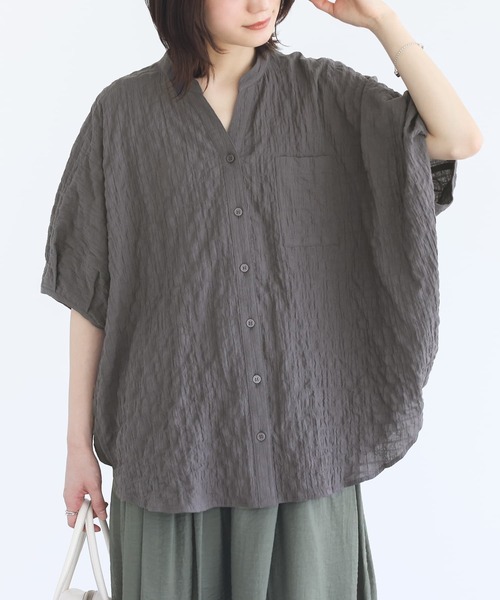 n'OrLABEL(ノアールレーベル)の「シャーリングチェックサークルブラウス(シャツ/ブラウス・レディース・チャコール/オフホワイト/グレイッシュブルー・FREE)」の8枚目の写真