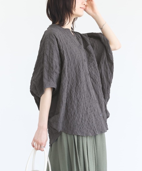 n'OrLABEL(ノアールレーベル)の「シャーリングチェックサークルブラウス(シャツ/ブラウス・レディース・チャコール/オフホワイト/グレイッシュブルー・FREE)」の6枚目の写真