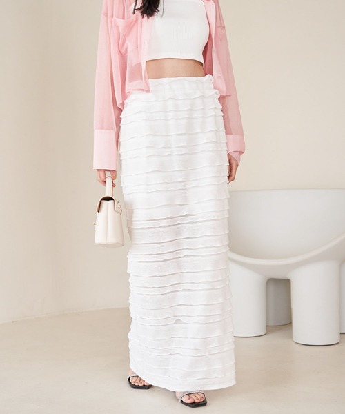 VIS(ビス)の「【選べる着丈】フリンジカットロングスカート【洗える】(スカート・レディース・ブラック/グレー系その他/ホワイト系その他・FREE/FS)」の1枚目の写真