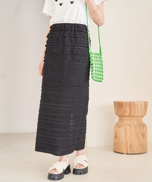 VIS(ビス)の「【選べる着丈】フリンジカットロングスカート【洗える】(スカート・レディース・ブラック/グレー系その他/ホワイト系その他・FREE/FS)」の2枚目の写真