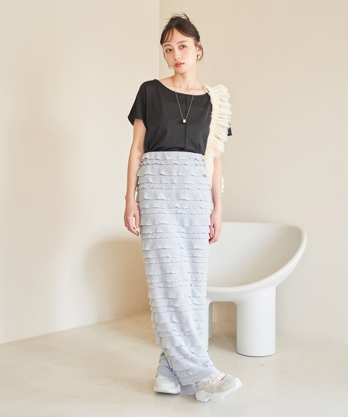 VIS(ビス)の「【選べる着丈】フリンジカットロングスカート【洗える】(スカート・レディース・ブラック/グレー系その他/ホワイト系その他・FREE/FS)」の4枚目の写真