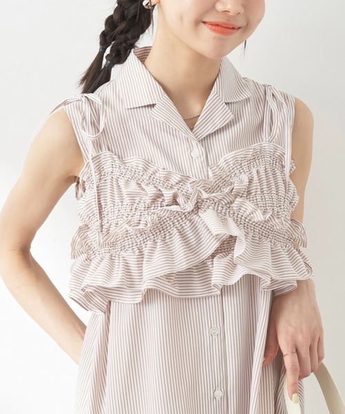 earth music&ecology（アースミュージックアンドエコロジー）の「SET2点シャーリングビスチェ×シャツワンピース（シャツワンピース・レディース・サックスブルー/グレー系その他/ブルー系その他6/ベージュ系その他2・FREE）」の3枚目の写真
