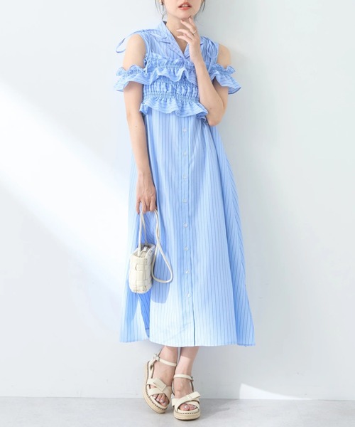 earth music&ecology（アースミュージックアンドエコロジー）の「SET2点シャーリングビスチェ×シャツワンピース（シャツワンピース・レディース・サックスブルー/グレー系その他/ブルー系その他6/ベージュ系その他2・FREE）」の4枚目の写真