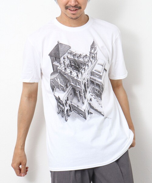 M.C. ESCHER(エムシーエッシャー)の「【M.C ESCHER / エムシーエッシャー】アートプリント半袖Tシャツ(Tシャツ/カットソー・メンズ・チャコールグレー/ライトグレー/ブラック/ホワイト/ホワイト系その他・M/L)」の3枚目の写真