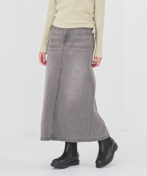 Honeys（ハニーズ）の「デニムナロースカート（デニムスカート・レディース・グレー/ライトブルー/ライトインディゴブルー/ブルー・S/SS/L/M）」の2枚目の写真