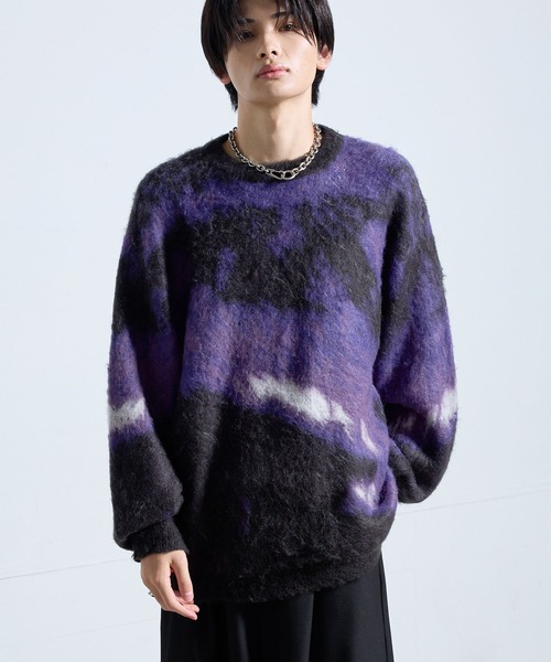 SERACE（セラス）の「【SERACE】Loose silhouette abstract shaggy knit / ルーズシルエットアブストラクトシャギーニット（ニット/セーター・メンズ・ブルー/グレー/ブラック/ホワイト/レッド/ライトブルー/ブラウン/パープル/グリーン/チャコールグレー・S/M/L/XS/XXS）」の9枚目の写真