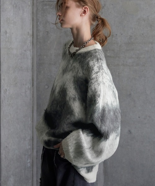 SERACE オーバーサイズ ニットセーター グレー/ブラック SERACE】Loose silhouette abstract shaggy knit / ルーズシルエット
