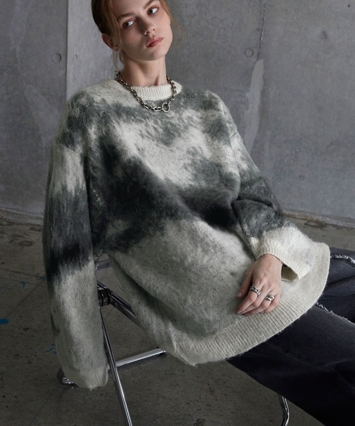 SERACE ルーズシルエットアブストラクトシャギーニット　S SERACE】Loose silhouette abstract shaggy knit / ルーズ