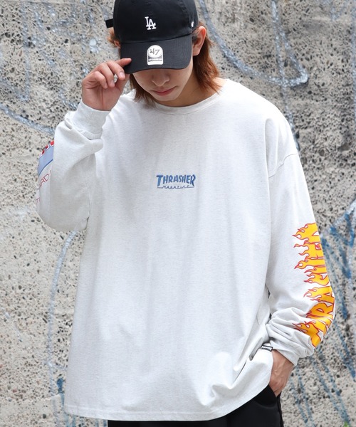 THRASHER(スラッシャー)の「【THRASHER/スラッシャー】スリーブロゴプリント ビッグシルエット ロングスリーブTシャツ(Tシャツ/カットソー・メンズ・ブラック/ホワイト/アッシュグレー/グリーン・LL/L/M)」の3枚目の写真
