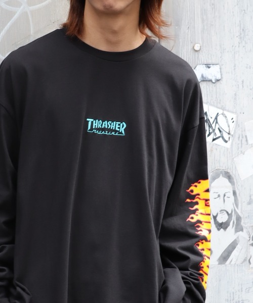 THRASHER(スラッシャー)の「【THRASHER/スラッシャー】スリーブロゴプリント ビッグシルエット ロングスリーブTシャツ(Tシャツ/カットソー・メンズ・ブラック/ホワイト/アッシュグレー/グリーン・LL/L/M)」の2枚目の写真