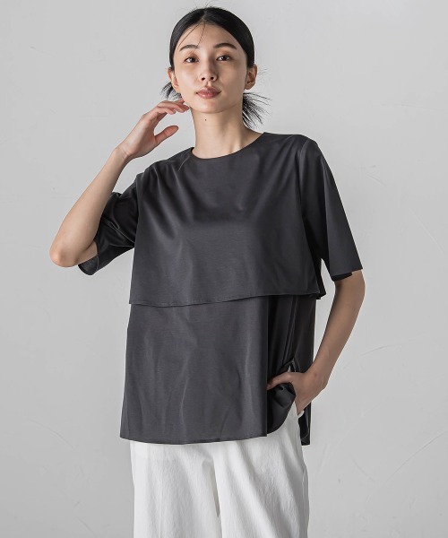 la.f…(ラエフ)の「ライクアウーヴンケープ風カットソー≪洗濯機で洗える/接触冷感≫(Tシャツ/カットソー・レディース・ホワイト/カーキ/チャコールグレー/ブラック・9号)」の3枚目の写真