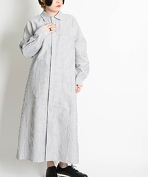 ストライプ柄 ロングシャツワンピース 長袖 羽織り マキシ丈