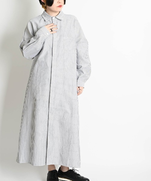 ストライプ柄 長袖 ロングシャツワンピース（シャツワンピース）｜ABBEY MARKET（アビーマーケット）