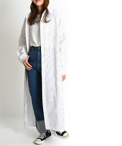 ストライプ柄 長袖 ロングシャツワンピース（シャツワンピース）｜ABBEY MARKET（アビーマーケット）
