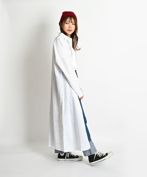 ストライプ柄 長袖 ロングシャツワンピース（シャツワンピース）｜ABBEY MARKET（アビーマーケット）