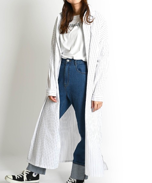 ストライプ柄 長袖 ロングシャツワンピース（シャツワンピース）｜ABBEY MARKET（アビーマーケット）