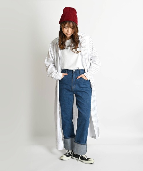 ストライプ柄 長袖 ロングシャツワンピース（シャツワンピース）｜ABBEY MARKET（アビーマーケット）