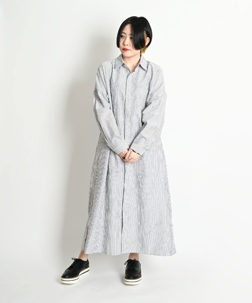 ストライプ柄 長袖 ロングシャツワンピース（シャツワンピース）｜ABBEY MARKET（アビーマーケット）