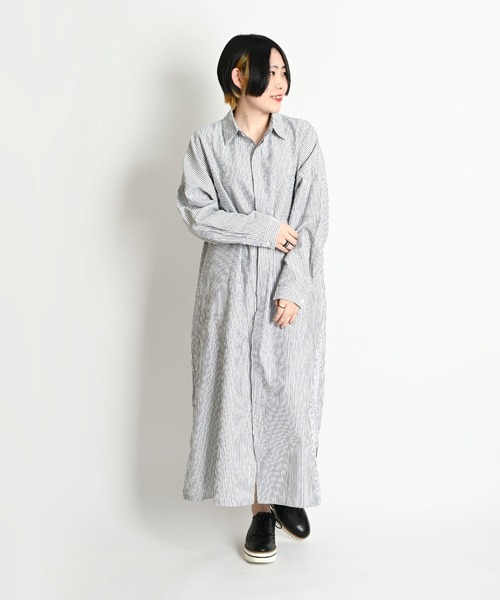 ストライプ柄 長袖 ロングシャツワンピース（シャツワンピース）｜ABBEY MARKET（アビーマーケット）