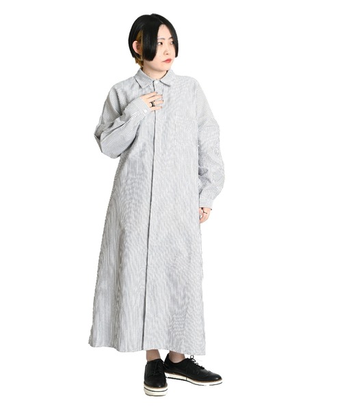 ストライプ柄 長袖 ロングシャツワンピース（シャツワンピース）｜ABBEY MARKET（アビーマーケット）