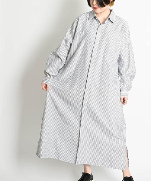 ストライプ柄 長袖 ロングシャツワンピース（シャツワンピース）｜ABBEY MARKET（アビーマーケット）