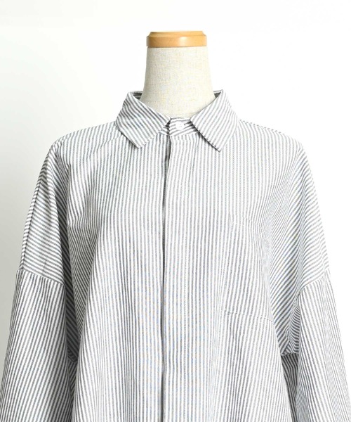 ストライプ柄 長袖 ロングシャツワンピース（シャツワンピース）｜ABBEY MARKET（アビーマーケット）