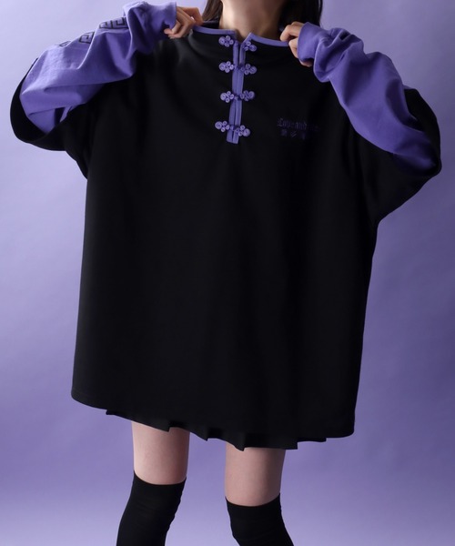 SITRY(シトリー)の「Fake Layered Chinese Shirt/フェイクレイヤード チャイナシャツ ロンT 長袖Tシャツ(Tシャツ/カットソー・レディース・ホワイト/ブラック系その他/ブラック・M/L)」の18枚目の写真