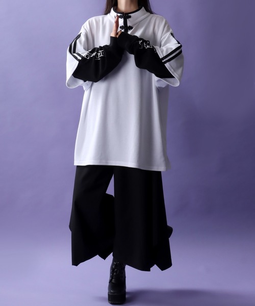 SITRY(シトリー)の「Fake Layered Chinese Shirt/フェイクレイヤード チャイナシャツ ロンT 長袖Tシャツ(Tシャツ/カットソー・レディース・ホワイト/ブラック系その他/ブラック・M/L)」の7枚目の写真
