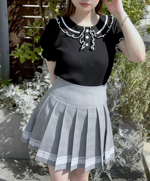 DearMyLoveRose（ディアマイラブローズ）の「レーステーププリーツスカート（スカート・レディース・グレー・SMALL/MEDIUM/LARGE/X-LARGE/XX-LARGE）」の3枚目の写真