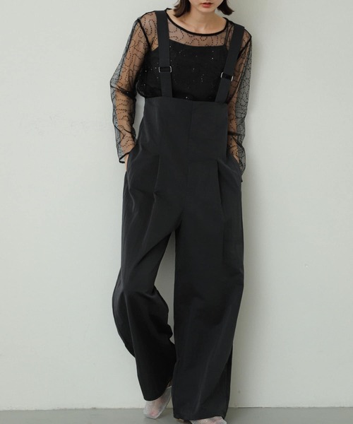 SENSE OF PLACE by URBAN RESEARCH（センスオブプレイスバイアーバンリサーチ）の「ハイウエストオーバーオール（サロペット/オーバーオール・レディース・チャコールグレー/ベージュ/ブラウン・ONE）」の4枚目の写真