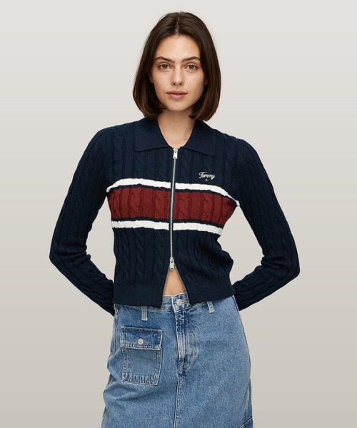 TOMMY HILFIGER（トミーヒルフィガー）の「2WAYケーブルジップアップカーディガン（カーディガン/ボレロ・レディース・ネイビー/グレー・X-SMALL/SMALL/MEDIUM）」の2枚目の写真