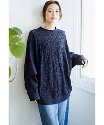 MEDE19F レース遣いのコンビスウェットプルオーバー〈ネイビー〉