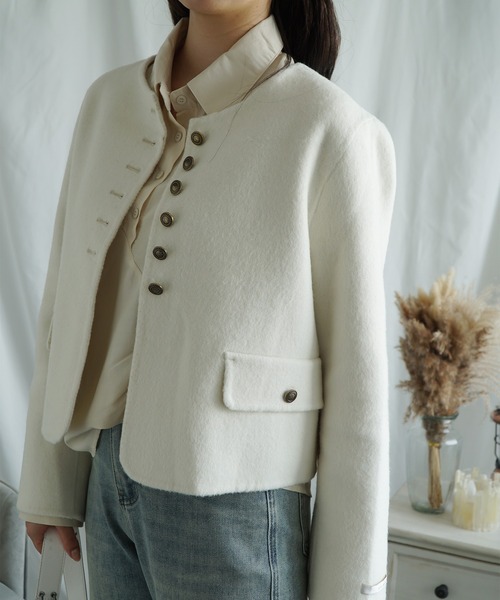 【セール】ウール襟なしショットジャケット（ノーカラーコート）｜aimoha（アイモハ） 6,438円