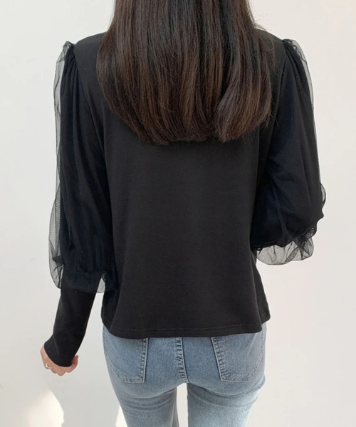 leune（ルネ）の「チュールスリーブハイネックトップス（Tシャツ/カットソー・レディース・ホワイト/ブラック・FREE）」の8枚目の写真