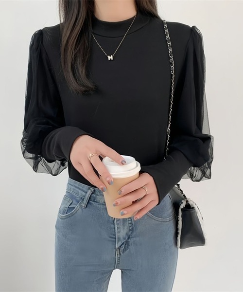 leune（ルネ）の「チュールスリーブハイネックトップス（Tシャツ/カットソー・レディース・ホワイト/ブラック・FREE）」の9枚目の写真