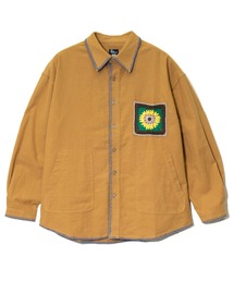 ネル起毛カギ針編みポケットシャツ