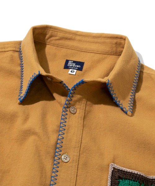 go slow caravan（ゴースローキャラバン）の「ネル起毛カギ針編みポケットシャツ（シャツ/ブラウス・メンズ・ネイビー/ベージュ/キャメル・MEDIUM/LARGE/X-LARGE）」の4枚目の写真