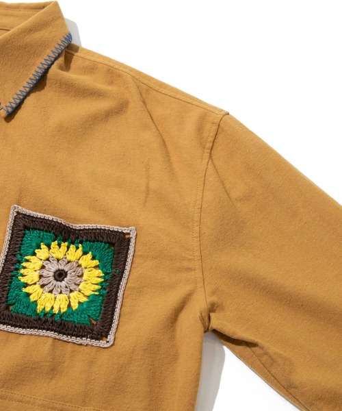 go slow caravan（ゴースローキャラバン）の「ネル起毛カギ針編みポケットシャツ（シャツ/ブラウス・メンズ・ネイビー/ベージュ/キャメル・MEDIUM/LARGE/X-LARGE）」の5枚目の写真