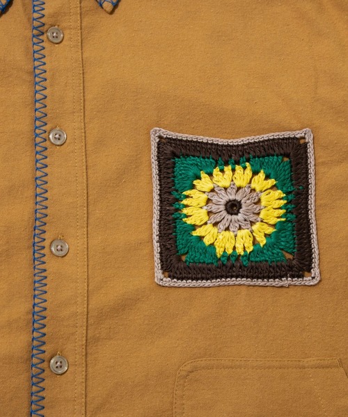 go slow caravan（ゴースローキャラバン）の「ネル起毛カギ針編みポケットシャツ（シャツ/ブラウス・メンズ・ネイビー/ベージュ/キャメル・MEDIUM/LARGE/X-LARGE）」の6枚目の写真