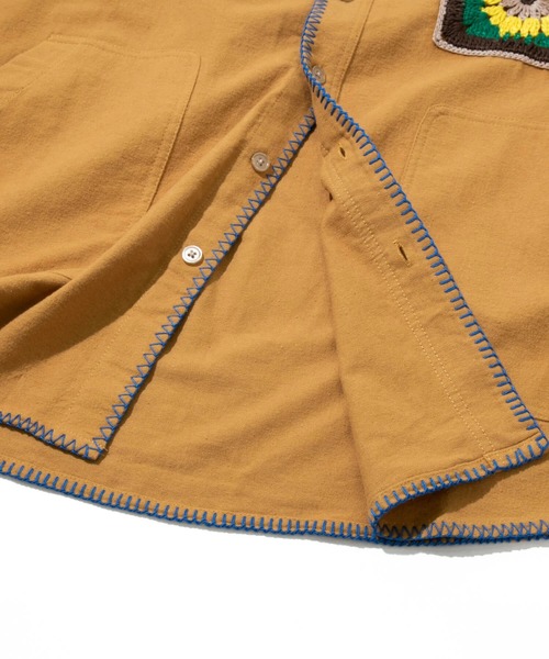 go slow caravan（ゴースローキャラバン）の「ネル起毛カギ針編みポケットシャツ（シャツ/ブラウス・メンズ・ネイビー/ベージュ/キャメル・MEDIUM/LARGE/X-LARGE）」の9枚目の写真