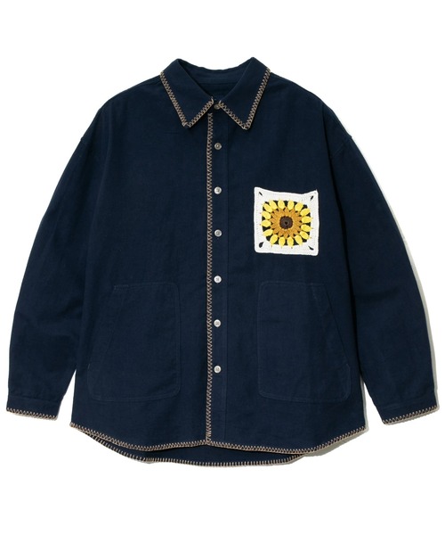 go slow caravan（ゴースローキャラバン）の「ネル起毛カギ針編みポケットシャツ（シャツ/ブラウス・メンズ・ネイビー/ベージュ/キャメル・MEDIUM/LARGE/X-LARGE）」の12枚目の写真