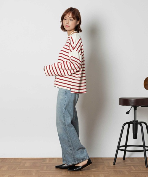 Right-on(ライトオン)の「バスクボーダーロンT(Tシャツ/カットソー・レディース・ネイビー/フューシャピンク/ブラック・M/L/XL)」の16枚目の写真