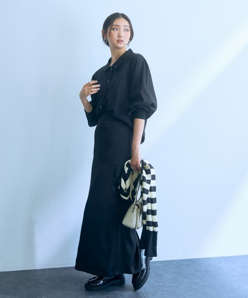 slattgir(スラットジール)の「高身長 袖リブ切替シャツ(トールサイズ)Essenave(シャツ/ブラウス・レディース・ブラック/オフホワイト・M/L/LL/3L)」の11枚目の写真