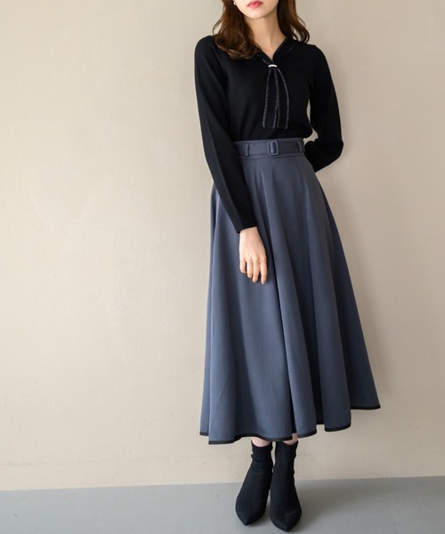 MISCH MASCH（ミッシュマッシュ）の「バイカラーフレアスカート/MM447215（スカート・レディース・ブラック/ベージュ/レッド/グレー・S/M）」の3枚目の写真