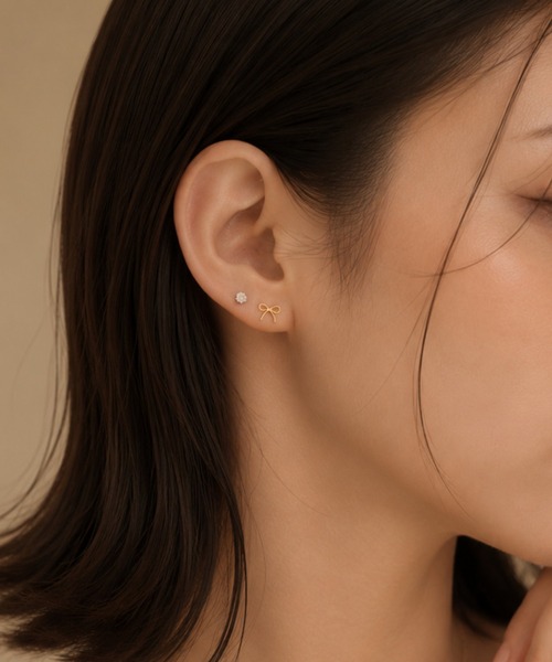 ciite' surgical stainless(シーテサージカルステンレス)の「【 金属アレルギー対応 】 リボン セットピアス サージカルステンレス(ピアス(両耳用)・レディース・シルバー/ゴールド・FREE)」の1枚目の写真