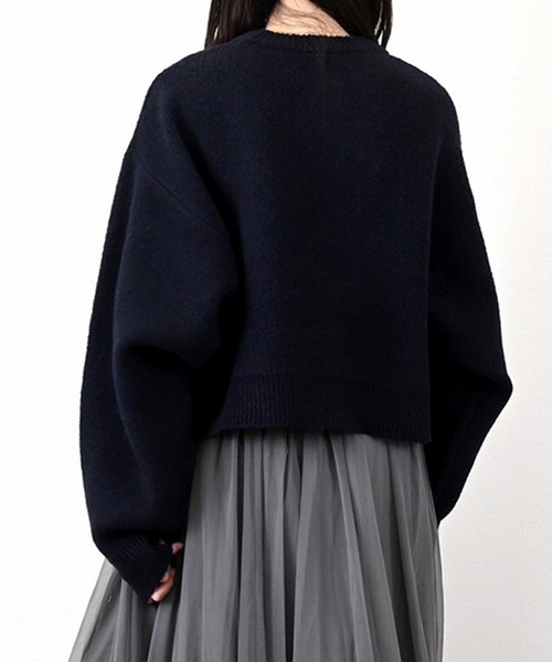 STYLEBLOCK（スタイルブロック）の「フロッキーロゴニットクロップドプルオーバー（ニット/セーター・レディース・グレー/アイボリー/ネイビー・M）」の8枚目の写真
