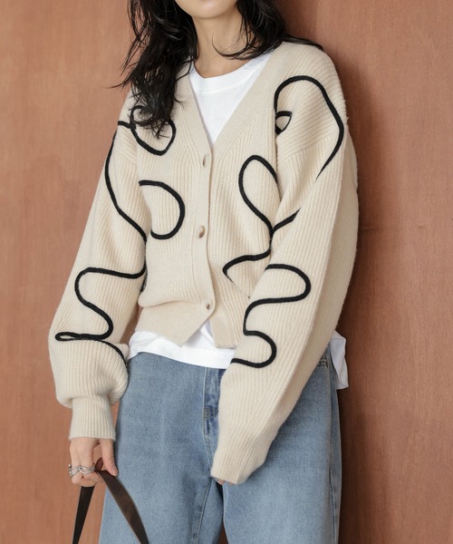 自由区【ハイライン】リボンカーディガン AMELY（エミリー）の「リボンラインニットカーディガン（カーディガン