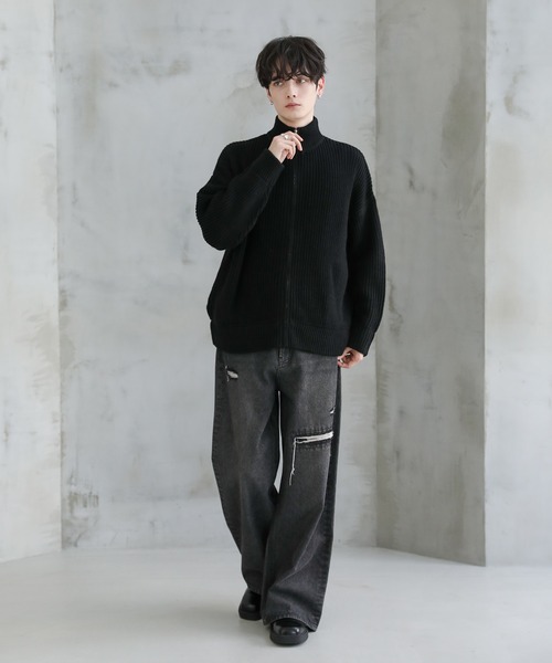 セール】ビッグシルエット畦編みショート丈ドライバーズニット（ニット