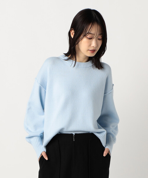COMME CA ISM（コムサイズム）の「【ウォッシャブル】　日本の色　クルーネックニット（ニット/セーター・レディース・オフホワイト/グレー/ブラック/イエロー×グリーン/サックスブルー・MEDIUM/LARGE）」の2枚目の写真